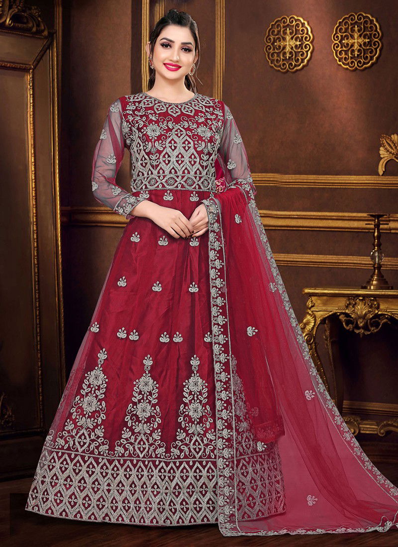 Red Colour viana vol 5 Designer Heavy Festive Wear Butterfly Net With Embroidery Work Gown With Dupatta Collection Viana 27